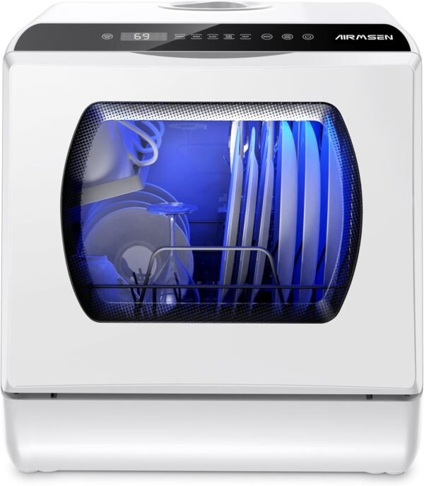 AIRMSEN Portable Countertop Dishwasher with 5-Liter Built-in Water Tank and Air-Dry Function, 5 Washing Programs Mini Dishwasher, AE-TDQR03