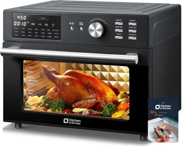 Kitchen in the Box 32QT Digital Air Fryer Toaster Oven Combo, 21-in-1 Convection Oven with Rotisserie & Dehydrate, Family-Size Countertop Oven with 6 Accessories, 1800W, Black